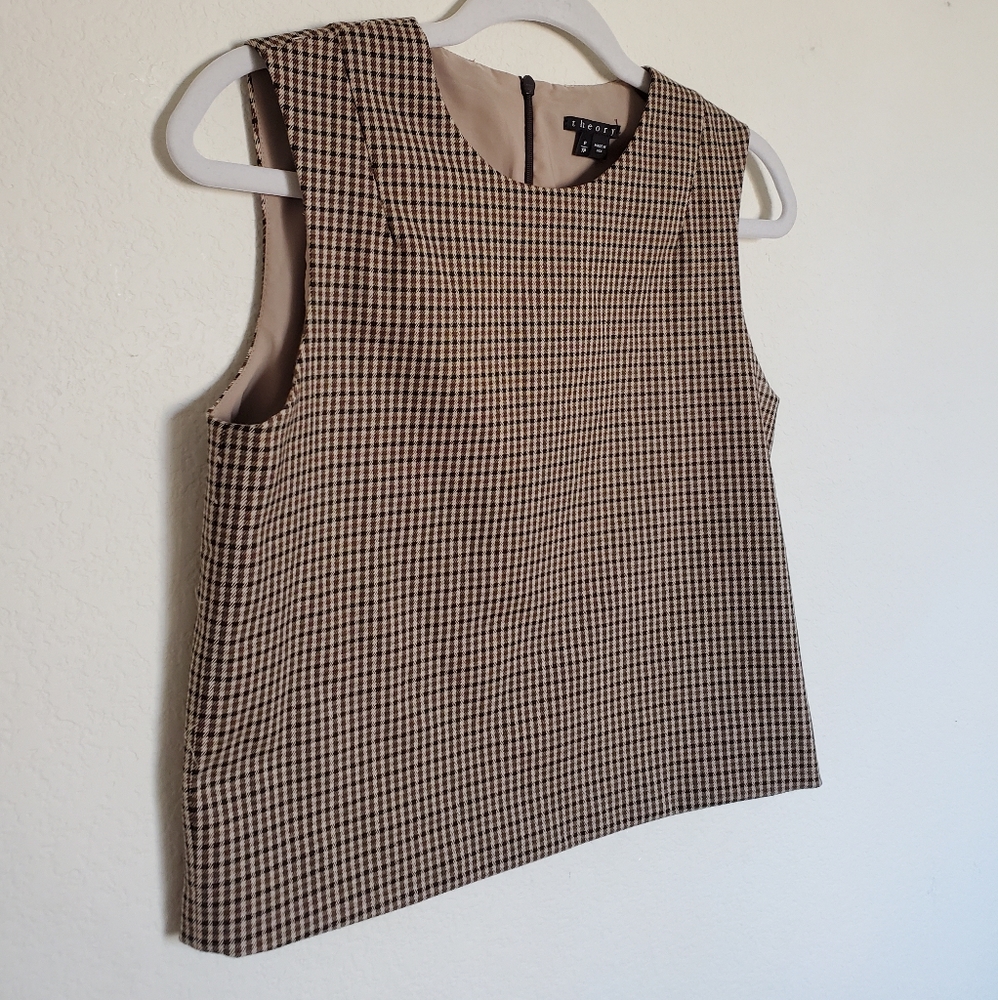 Theory chcheckered brown/ black/ tan cropped top